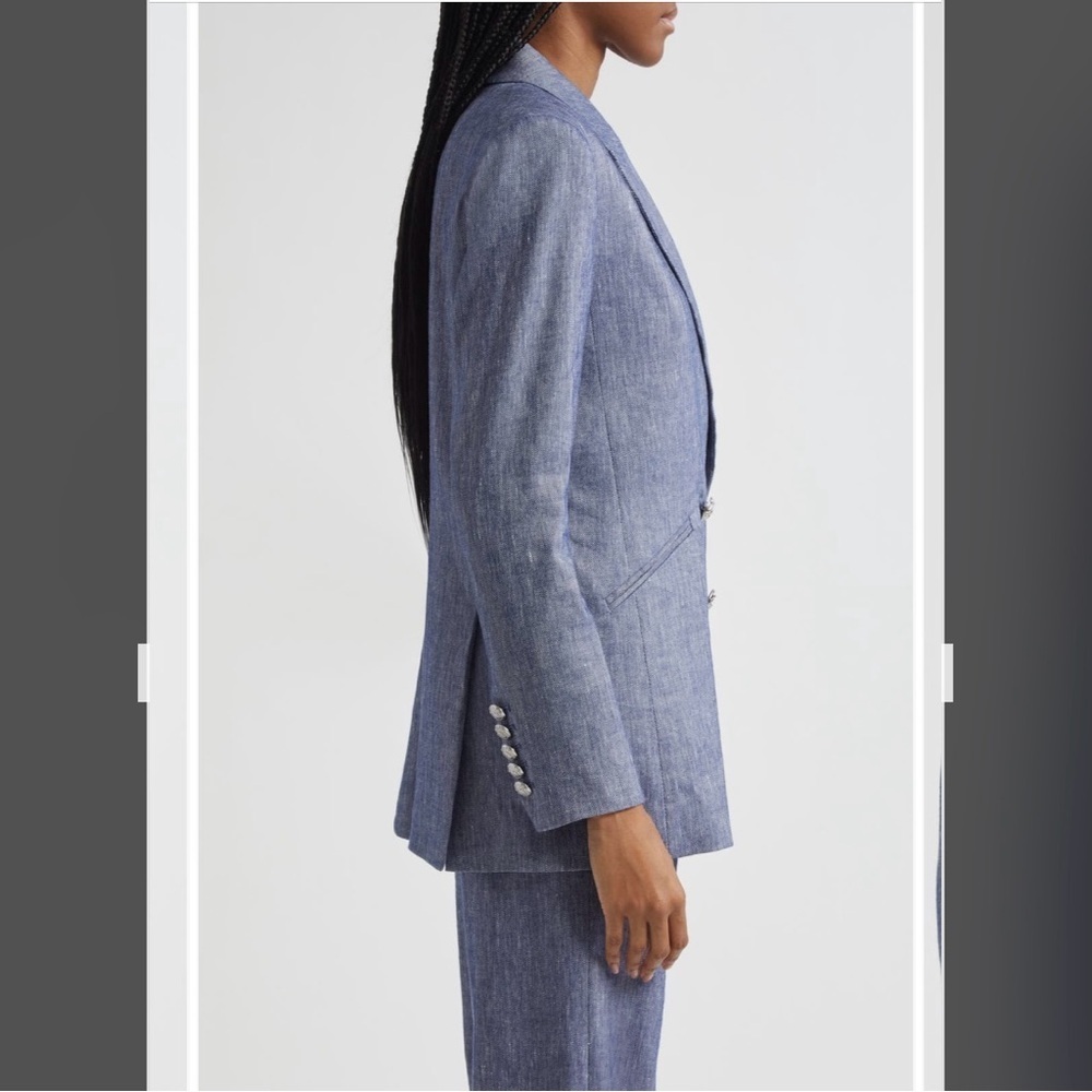 Veronica Beard Dale Linen Blend Dickey Jacket in Blue Melange Size 12 - Picture 4 of 15